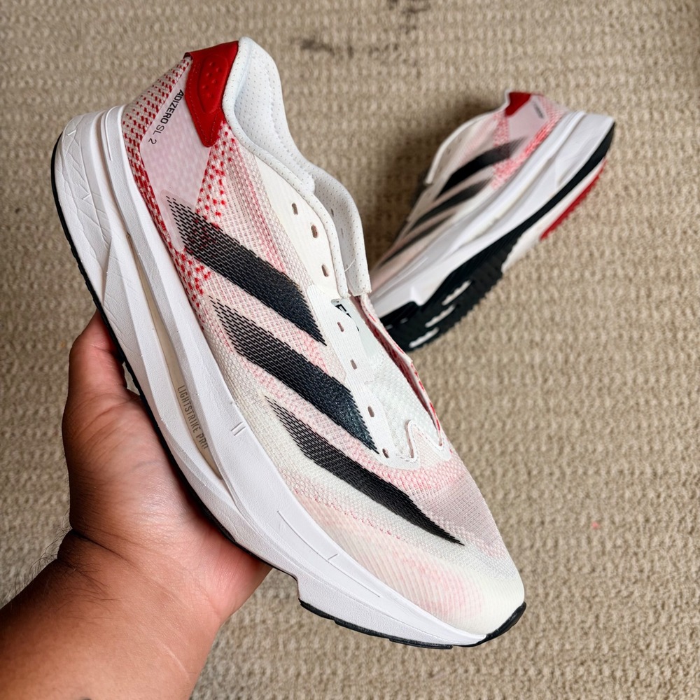 Adidas Adizero SL 2 Mens White Black Red Running Shoes JI2859 Size 11 No Laces
